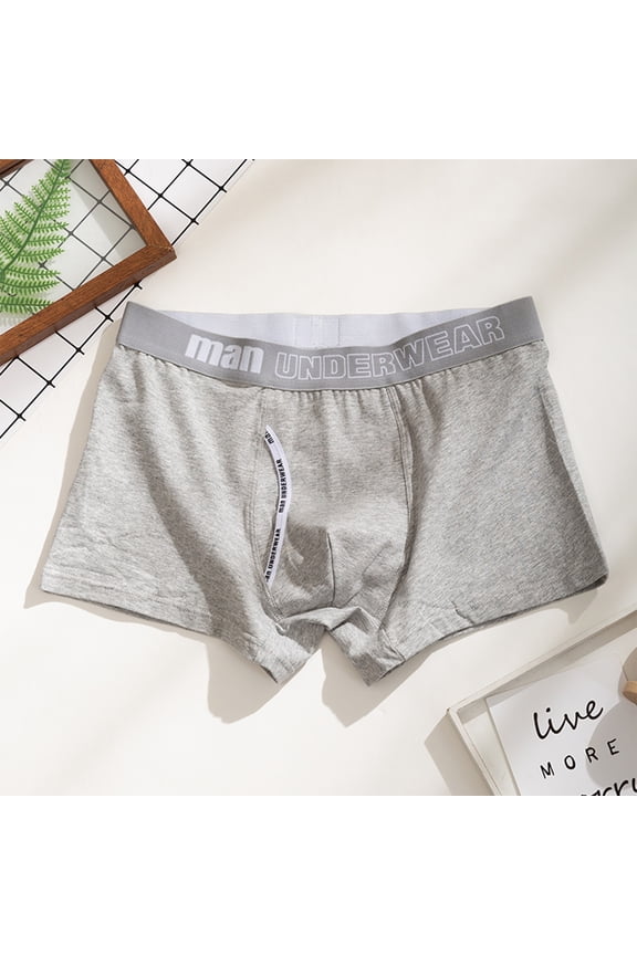 Mans Cotton Underwear Solid Comfortable Breathable Boxers Underwear Gray Size M