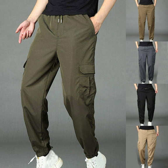 HAOTAGS Men Joggers Casual Trousers, Big & Tall Casual With Pockets Solid Color Cuffed Work Pants Army Green 2XL