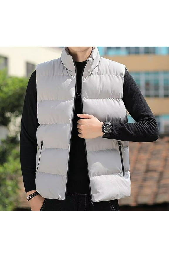 Men Stand Collar Puffer Vest, Lightweight Sleeveless Padded Jacket Casual Winter Outwear Gray 4XL