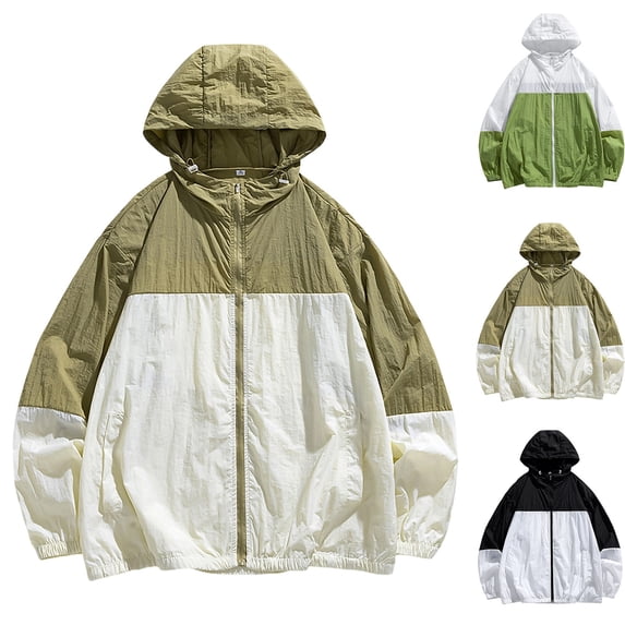 HAOTAGS Men Sun Protection Jacket,Zip-Up Color Blocking UPF 50+ UV Protection Fishing Hiking Jackets with Pockets Black L