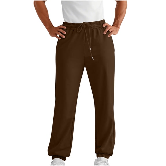 HAOTAGS Men Sweatpants, Solid Color Elastic Waist Drawstring Solid Jogger Pants Brown XL