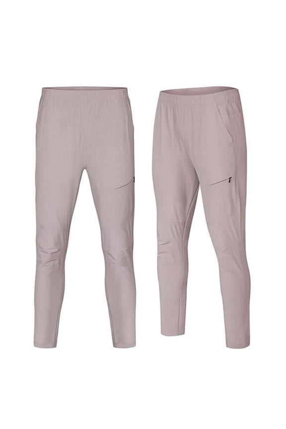 Men Training Pants, Tights Elasticity Workout Running Zipper Pocket Leggings Khaki S