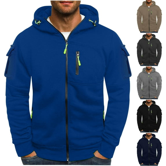 HAOTAGS Men's Active Sport Hoodie, Casual Long Sleeve Hooded Sweatshirts with Zipper Pocket Casual Fall Winter Outwear Jacket Brown L