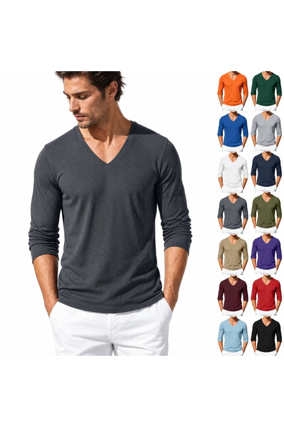 Men’s Athletic Long Sleeve T-shirts V-Neck Quick Dry Mesh Pullover Shirt Dark Gray Size L