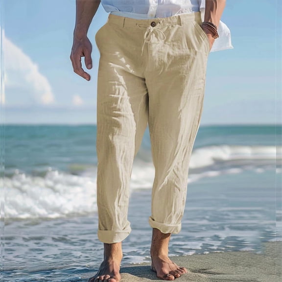 HAOTAGS Men's Beach Pants, Quick Dry with UV Protection Multiple Pockets Outdoor Activities Pants Khaki M