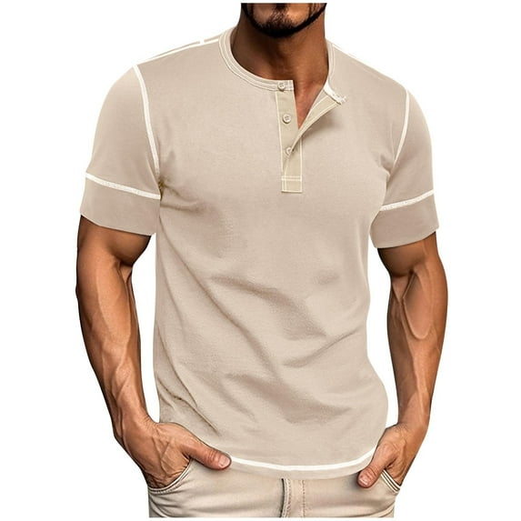 HAOTAGS Men's Button Collar Shirts Summer Pullover Tops Casual Outdoor Short Sleeve T Shirt Khaki Size XL