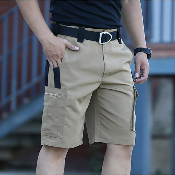 HAOTAGS Men's Cargo Shorts Durable Travel Shorts with Multi Pockets for Fishing Camping Golf Khaki Size L