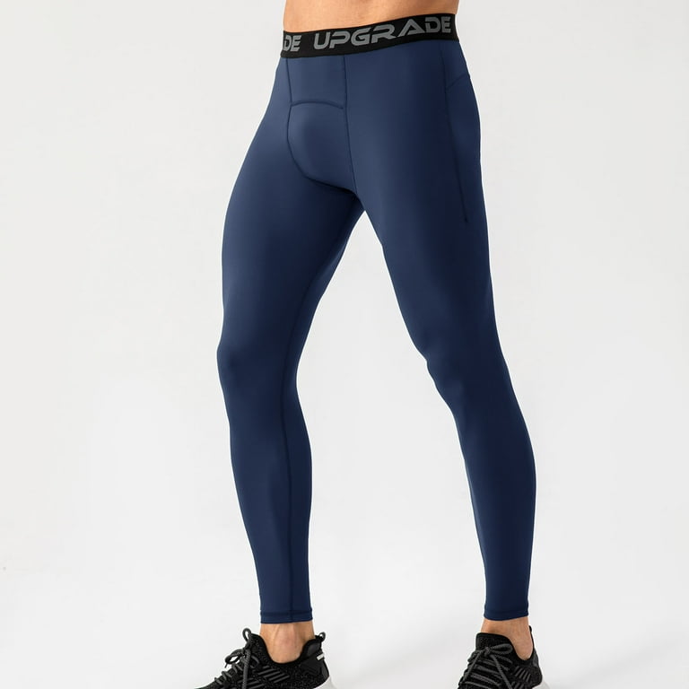 Haotags Men s Casaul Sport Pants Quick Dry Tights Running Basketball Training Leggings Navy Size L
