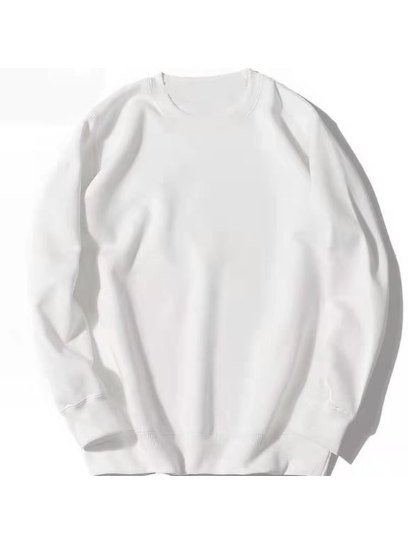 Men's Casual Crewneck Sweatshirt Couple's Long Sleeve Pullover White Size L