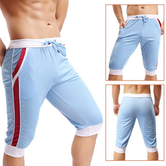 HAOTAGS Men's Casual Knee Length Sports Shorts Solid Running Beach Shorts for Summer Sky Blue Size 2XL