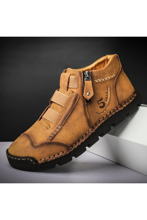 Men's Casual Leather Sneakers Buckle Strap Comfortable Walking Shoes Yellow Size 8