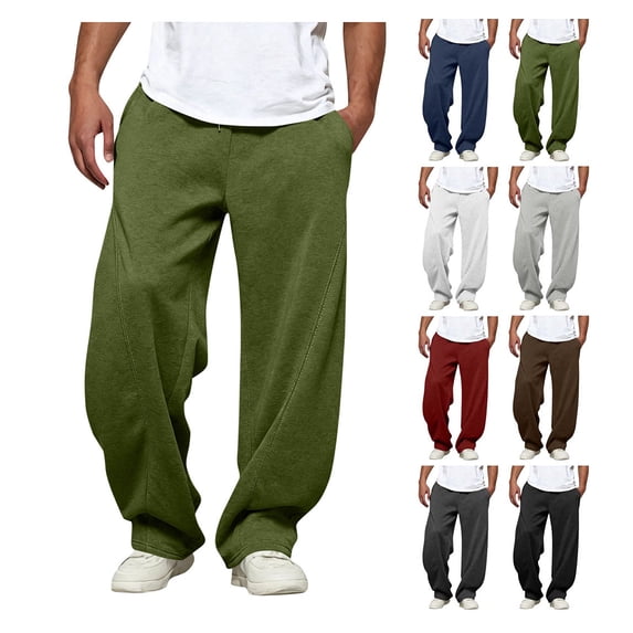 HAOTAGS Men’s Casual Loose-Fit Sweatpants Elastic Waist with Drawstring Side Pockets Comfort Fall/Winter Bottoms Army Green Size XL