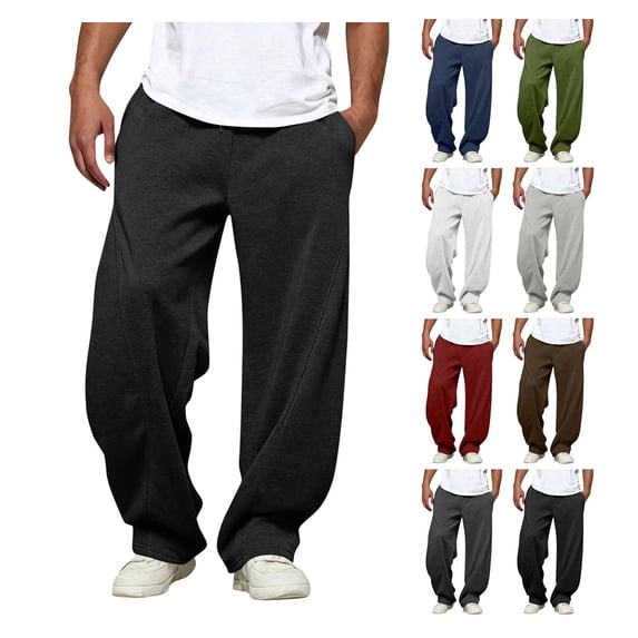 HAOTAGS Men’s Casual Loose-Fit Sweatpants Elastic Waist with Drawstring Side Pockets Comfort Fall/Winter Bottoms Black Size L