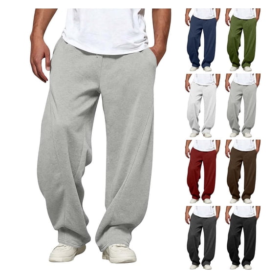 HAOTAGS Men’s Casual Loose-Fit Sweatpants Elastic Waist with Drawstring Side Pockets Comfort Fall/Winter Bottoms Gray Size M