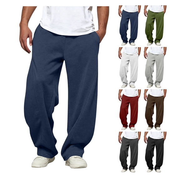 HAOTAGS Men’s Casual Loose-Fit Sweatpants Elastic Waist with Drawstring Side Pockets Comfort Fall/Winter Bottoms Navy Size M