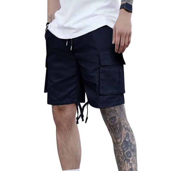 HAOTAGS Men's Casual Outdoor Cargo Shorts Travel Shorts with Multi Pockets for Fishing Camping Golf Navy Size M