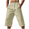 thumbnail image 1 of HAOTAGS Men's Casual Pants, Straight Leg 7/8 Summer Solid Pocket Rope Capris Shorts Beige XL, 1 of 6