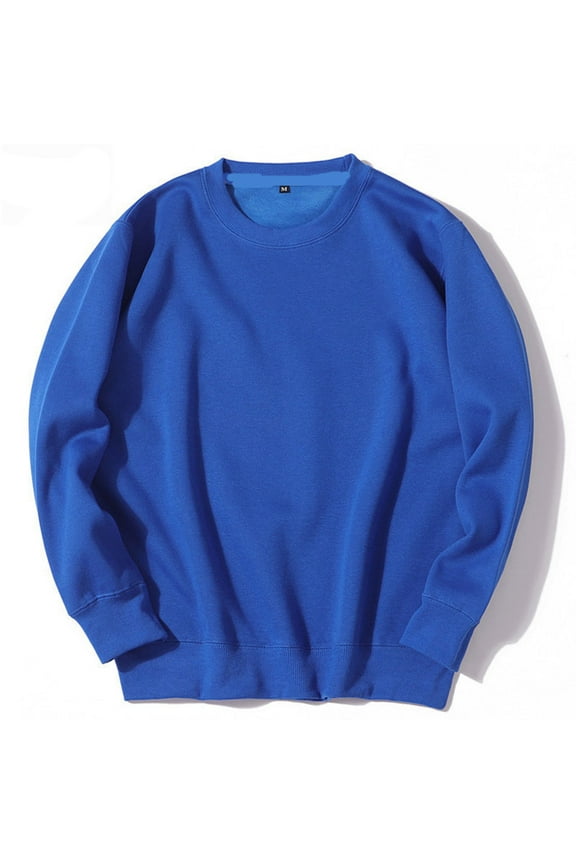 Men's Casual Round Neck Sweatshirt Casual Solid Color Long Sleeve Pullover Top Blue Size S