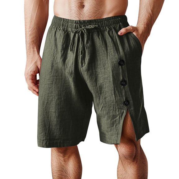 HAOTAGS Men's Casual Shorts, Elastic Waist Pockets Side Button Breathable Lounge Shorts Army Green S