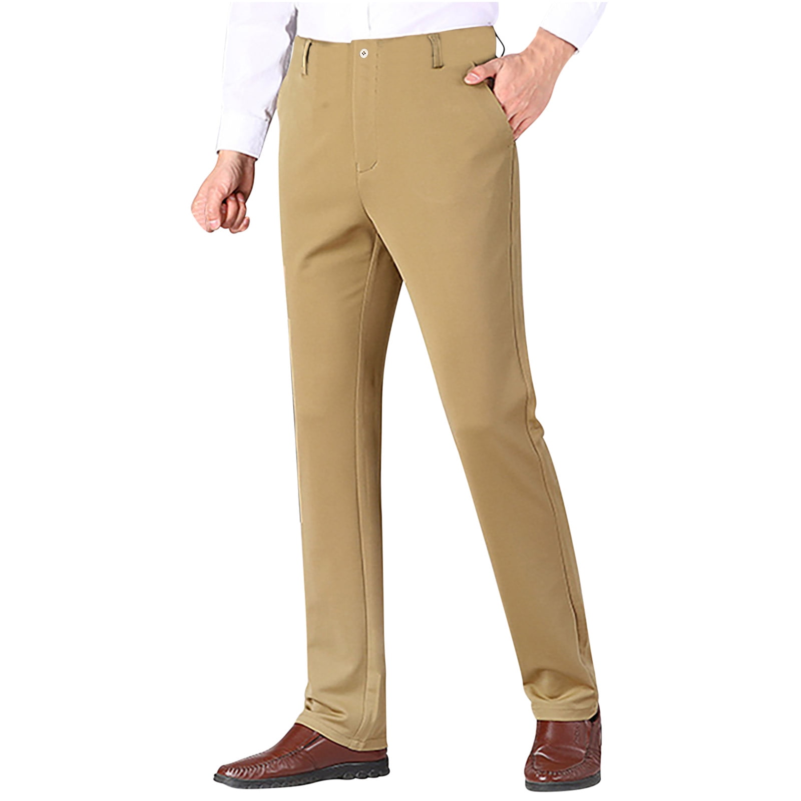 HAOTAGS Men s Casual Stright Type Pant Business Suit Pants Khaki Size 4XL