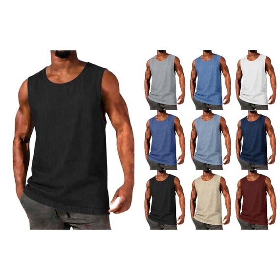HAOTAGS Men’s Casual Tank Top, Summer Round Neck Pullover Sleeveless Fitness Top Black S