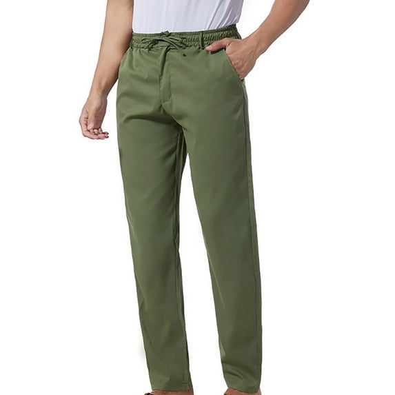 HAOTAGS Men's Classic Fit Stright Pants Slim-fit Trousers Army Green Size M