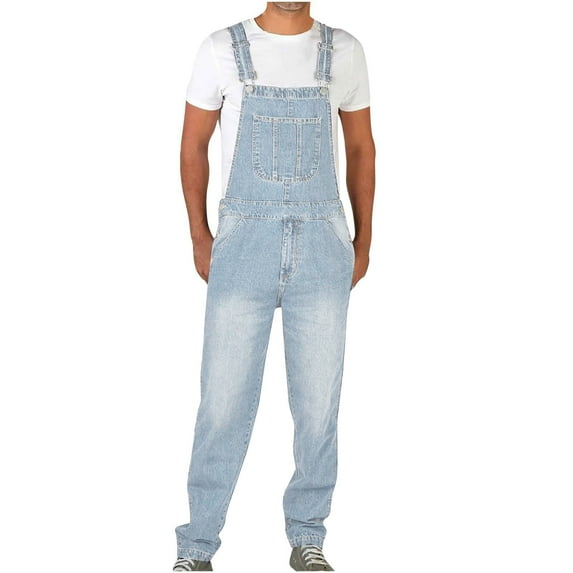 HAOTAGS Men's Denim Bib Overalls Denim Relaxed Fit Overalls Workwear with Adjustable Straps and Convenient Tool Pockets Light Blue Size S