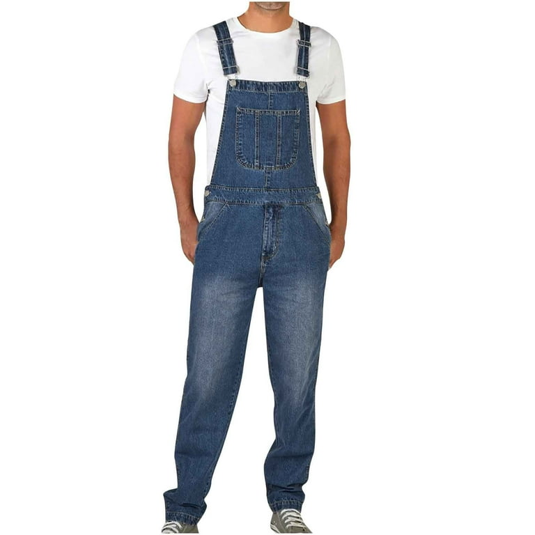 HAOTAGS Men's XL Denim Bib Overalls, Light Blue, Relaxed Fit