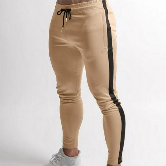 HAOTAGS Men's Elastic Waist Sport Pants Athletic Outdoor Trousers Khaki Size XL