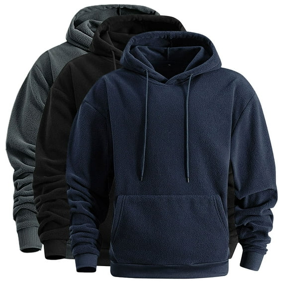HAOTAGS Men's Fleece Lined Hoodie, Casual Fall Winter Pullover Top Long Sleeve Hooded Sweatshirts with Pocket Black L