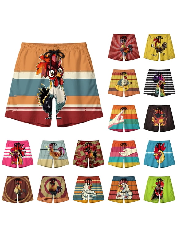 Men's Funny Print Swim Trunks, Quick-Dry Beach Shorts Summer Swimming Suit with Mesh Lining Elastic Waist Drawstring Multicolor Size L