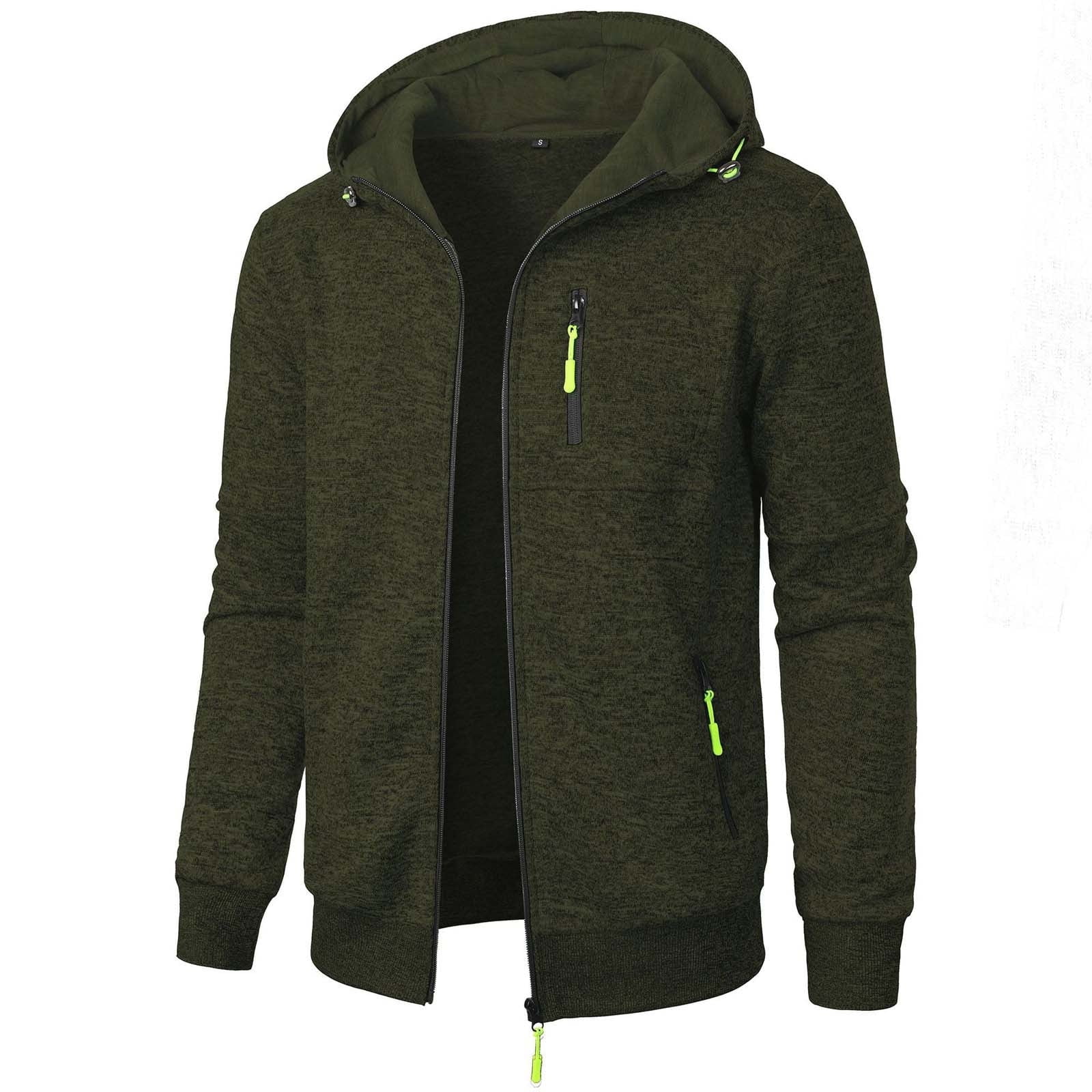 HAOTAGS Men's Hooded Sweatshirts Zip Up Lightweight Sport Jacket Casual Fall Outwear Army Green Size 2XL