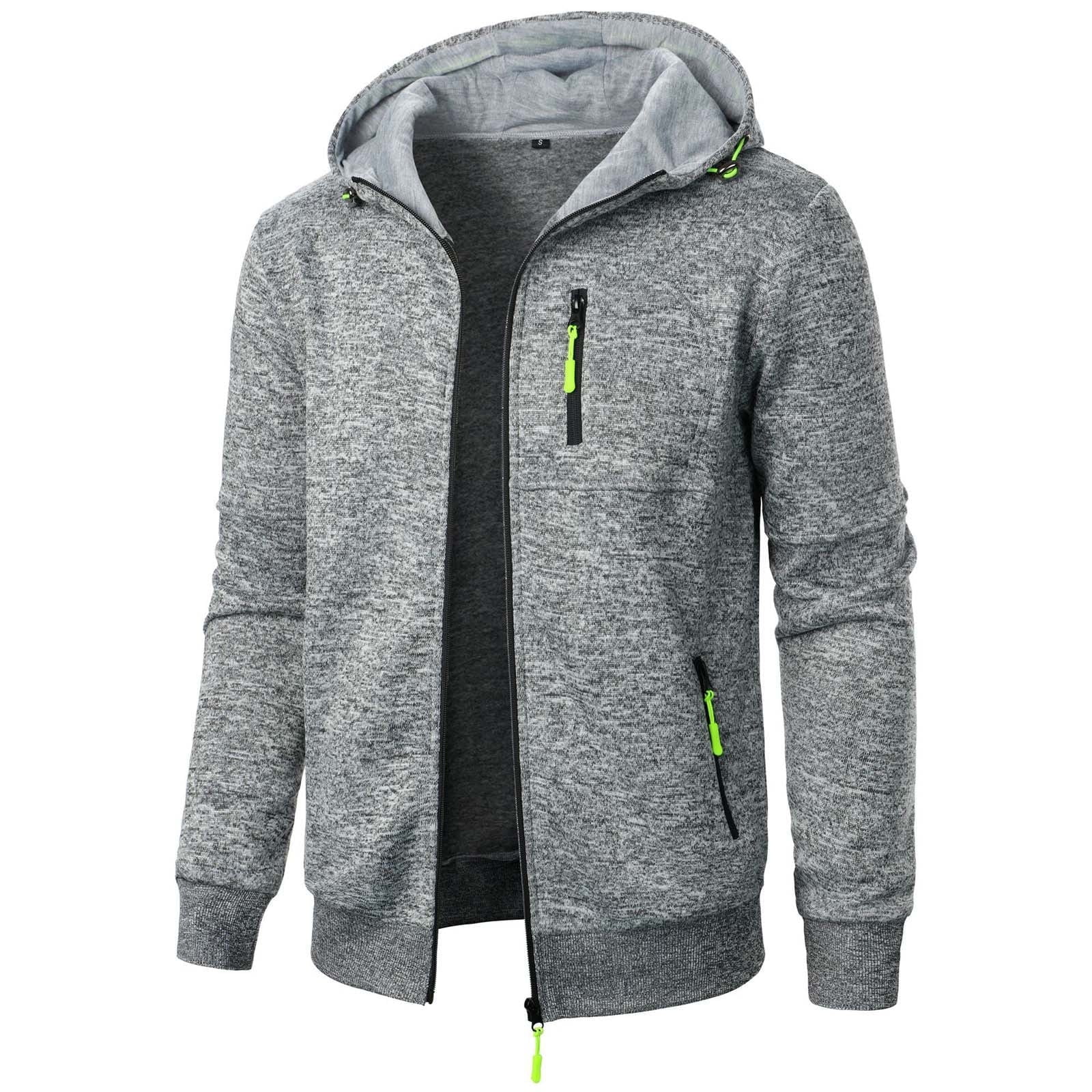 HAOTAGS Men's Hooded Sweatshirts Zip Up Lightweight Sport Jacket Casual Fall Outwear Gray Size 2XL