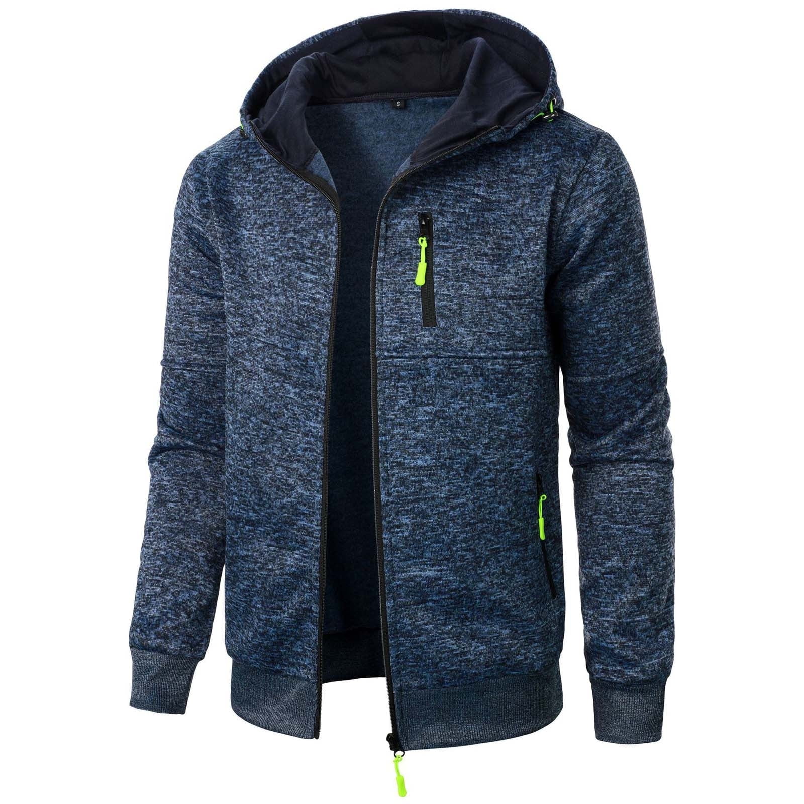 HAOTAGS Men's Hooded Sweatshirts Zip Up Lightweight Sport Jacket Casual Fall Outwear Navy Size 2XL
