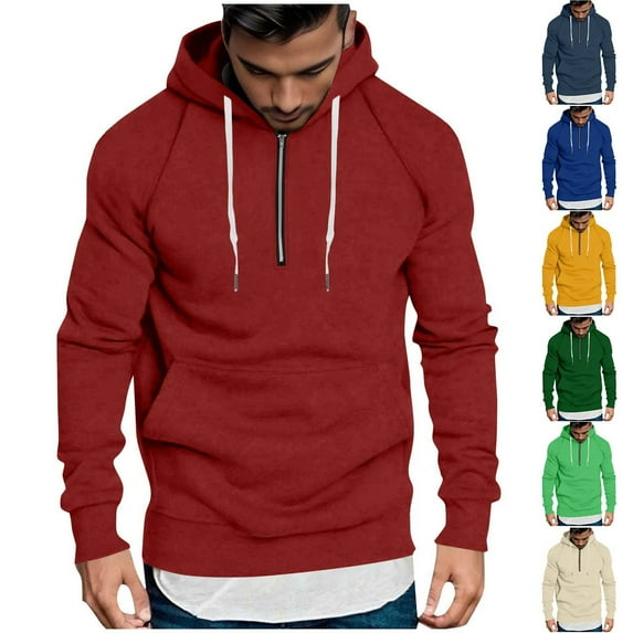HAOTAGS Men's Plus Size Hoodie Half Zip, Casual Long Sleeve Sport Sweatshirts with Pocket Spring Fall Pullover Top Beige 4XL
