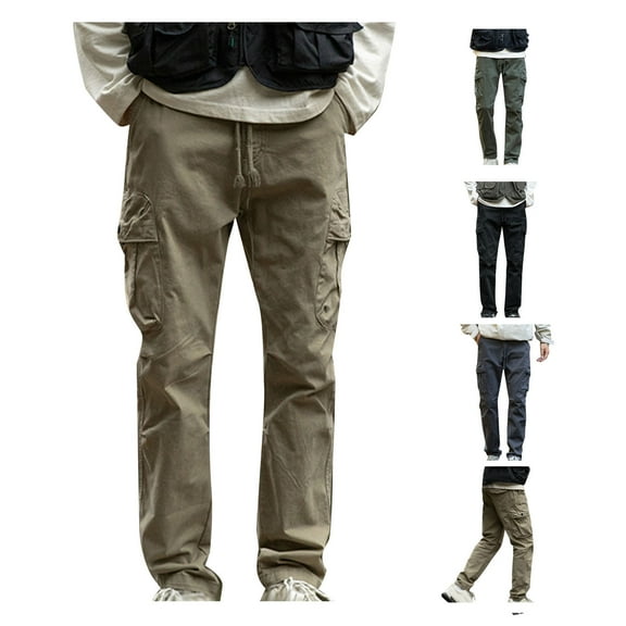 HAOTAGS Men's Plus Size Workwear Pants, Elastic Waist Wrinkle Resistant Multi-Pocket Loose Casual Pants Army Green 2XL