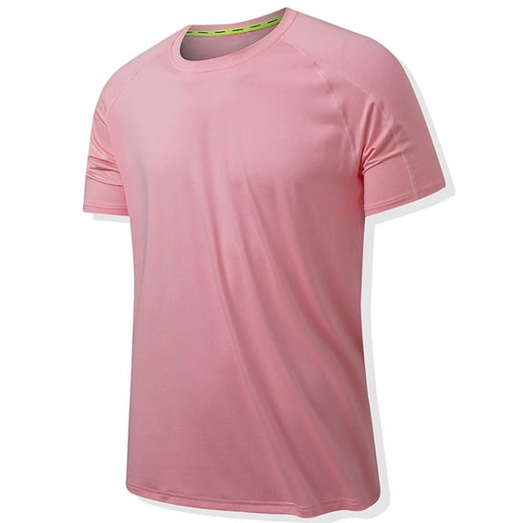 HAOTAGS Men’s Quick Dry Moisture Wicking Active Slim-fit Athletic Performance Crew T-Shirt Pink Size 3XL