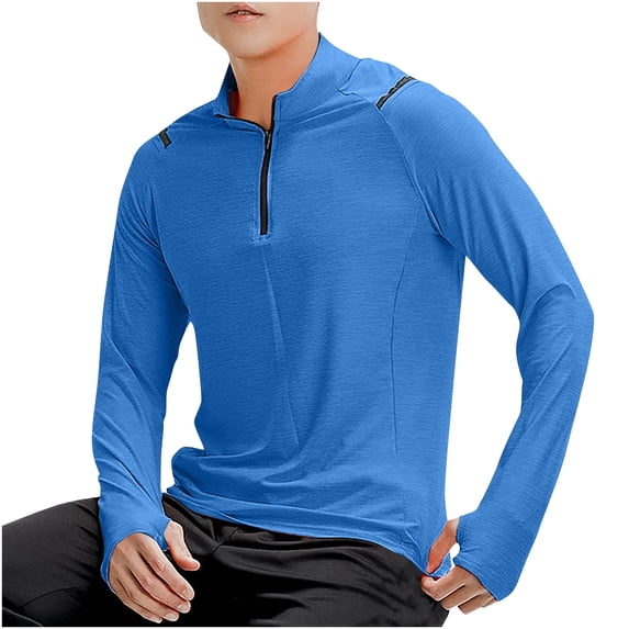 HAOTAGS Men's Quick Dry Sport Shirts Half Zip Athletic Workout Tops Active Shirts for Running Blue Size L