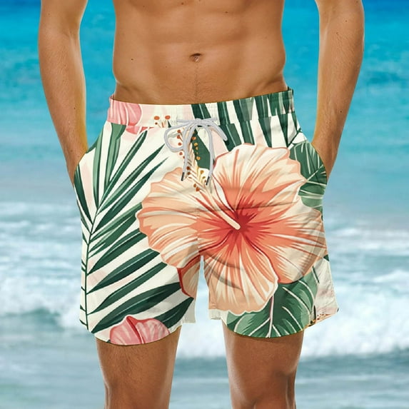 HAOTAGS Men's Quick Dry Swim Trunks Swimsuits Printed Loose Fit Beach Shorts with Pockets Multicolor Size 5XL