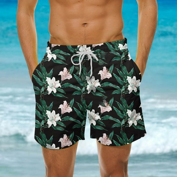 HAOTAGS Men's Quick Dry Swim Trunks Swimsuits Printed Loose Fit Beach Shorts with Pockets Multicolor Size S