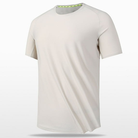HAOTAGS Men’s Quick Dry T-Shirt Moisture Wicking, Active Slim-fit Athletic Performance Crew Neck Top Beige Size 2XL
