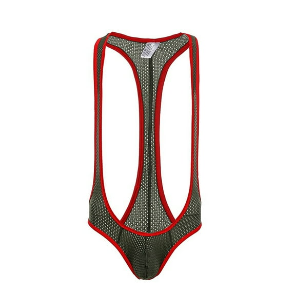HAOTAGS Men's Sexy Low Waist Panties Breathable Mesh Wrestling Singlet Sexy Mens Lingerie Army Green Size XL
