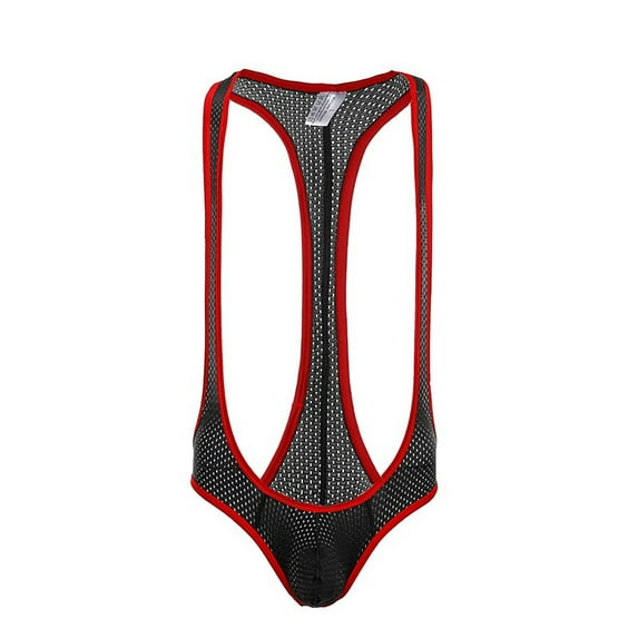 HAOTAGS Men's Sexy Low Waist Panties Breathable Mesh Wrestling Singlet Sexy Mens Lingerie Black Size 2XL