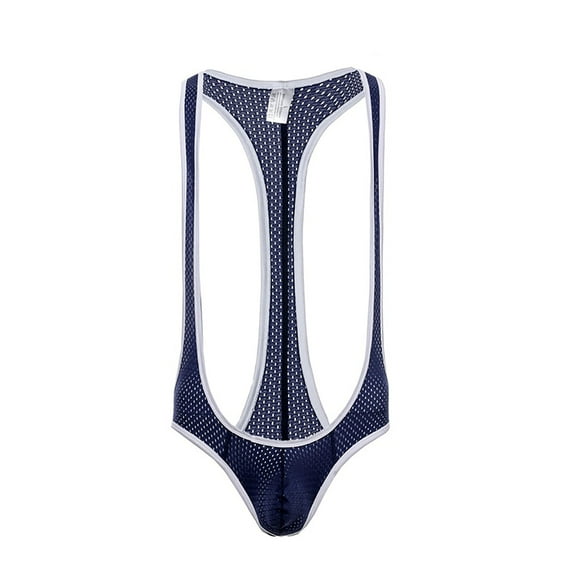 HAOTAGS Men's Sexy Low Waist Panties Breathable Mesh Wrestling Singlet Sexy Mens Lingerie Navy Size XL
