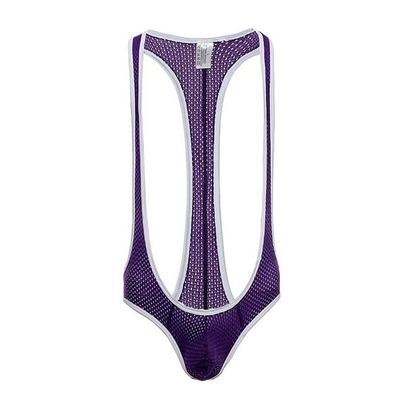 HAOTAGS Men's Sexy Low Waist Panties Breathable Mesh Wrestling Singlet Sexy Mens Lingerie Purple Size XL