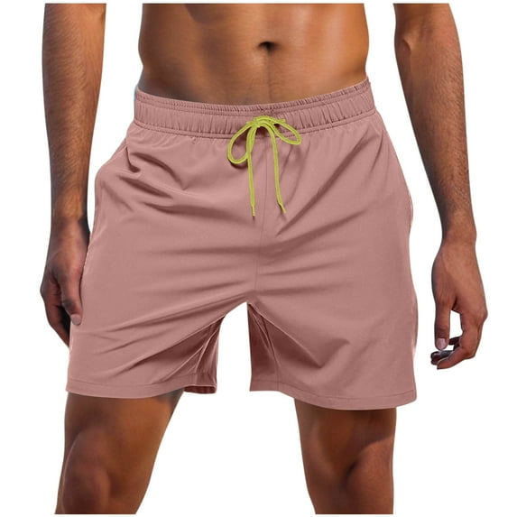 HAOTAGS Men's Shorts, Drawstring Pocket Triangle Quick-dry Elastic Waist Loose Waterproof Shorts Pink L