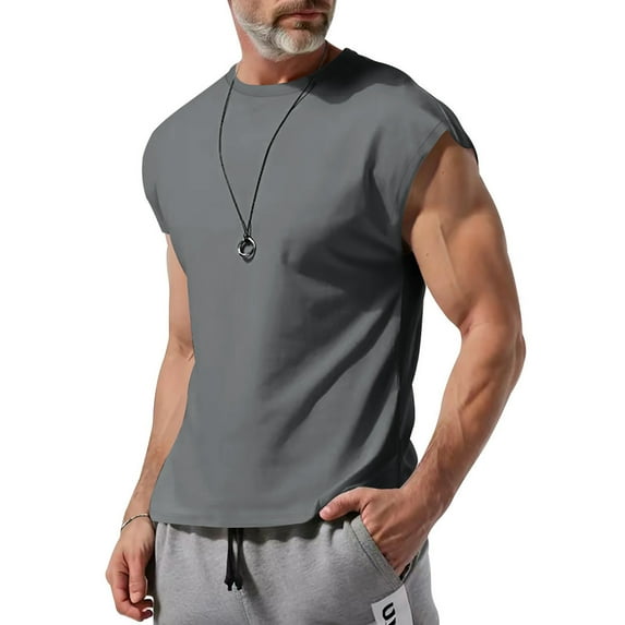 HAOTAGS Men's Sleeveless Muscle Tank Tops Solid Color Casual Crew Neck Summer Tshirts Dark Gray Size XL