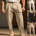 thumbnail image 1 of HAOTAGS Men's Slim Pants, with Button Slant Pockets Classic Casual Pleated Business Pants Khaki 2XL, 1 of 6