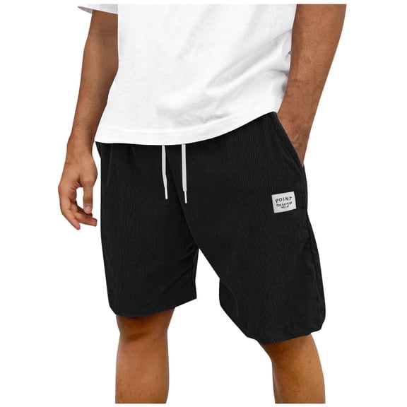 HAOTAGS Men's Summer Shorts,Bermuda Corduroy Relaxed Fit Elastic Waist Outdoor Cotton Shorts Black M