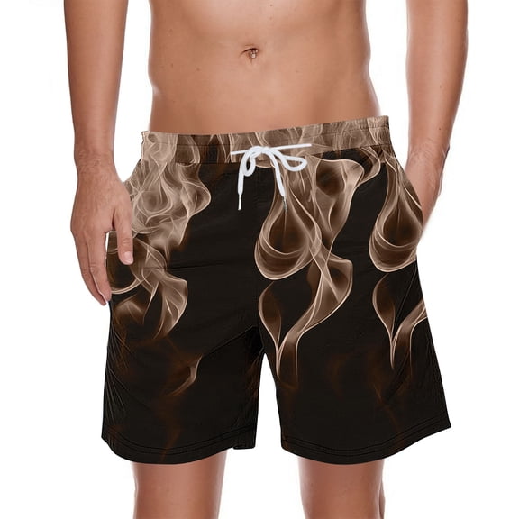 HAOTAGS Men's Summer Shorts, Pocketed Lightweight with Elastic Waist Printed Tropical Hawaiian Shorts Khaki XL